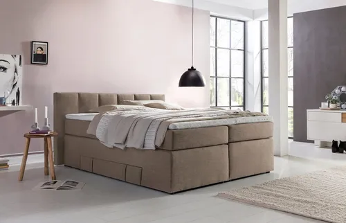 Möbelfreude Boxspringbett Boxspringbett Beatrice 180x200 cm Beige H3, 180 x 200 cm Beige H3, 7-Zonen-Taschenfederkern Matratze + Visco-Topp