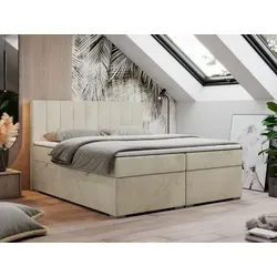 Boxspringbett LOPE 140x200 mit Matratze und Topper - Bequemes Boxspringbett 140x200 mit 7-Zonen-Taschenfederkernmatratze, zwei Bettkästen zur praktischen Aufbewahrung und hochwertigem Velvet-Stoff für optimalen Schlafkomfort.