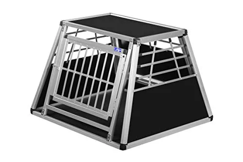 ALPUNA Transportbox N21 – Aluminium Hundebox 82×90×63 cm – Auto Hundebox mit Notausstieg, sicherer Hundetransport im Kofferraum