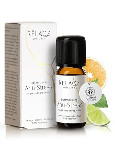 RELAQZ – Duftöl Anti-Stress 10 ml – Naturreine ätherische Öle COSMOS NATURAL zert. Naturkosmetik – Aromaöl ausgleichend & entspannend – Pflanzliche Essenzen zur Aromatherapie & Entspannung
