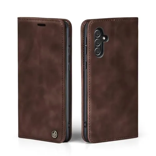 LBH Handyhülle für Samsung Galaxy A34 5G in Dunkelbraun mit Karten- und Geldfach Smartphone Hülle mit Standfunktion Flip Case Schutzhülle Magnetverschluss Vintage