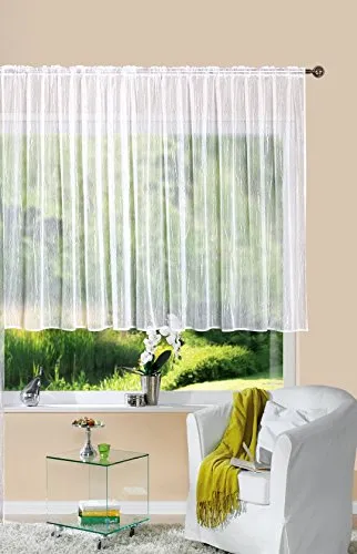 Gardine Store Jacquard Isabella HxB 145x300 cm Kräuselband Universalband Weiß Längsstreifen Transparent Voile Vorhang Wohnzimmer, 13145