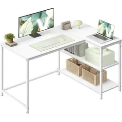 VASAGLE L-förmiger Eckschreibtisch mit Stauraum - Moderner Computertisch in Ahornweiß, ideal für Homeoffice. Mit höhenverstellbarer Ablage und 2 offenen Fächern für optimalen Stauraum. Maße: 110 cm x 80 cm x 76 cm.