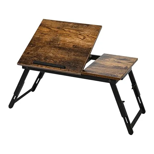 VASMIA Laptoptisch für Bett und Couch, Klapptisch, Frühstück Serviertablett mit klappbaren Beinen, höhenverstellbar, Bett Regal,zusammenklappbar, vintagebraun