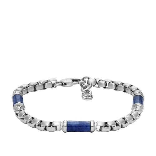 Fossil ALL STACKED UP Armband - Elegantes Edelstahl-Armband mit blauen Sodalith-Elementen, verstellbar und perfekt für jeden Anlass – ideal als Geschenk für Geburtstage oder Weihnachten.