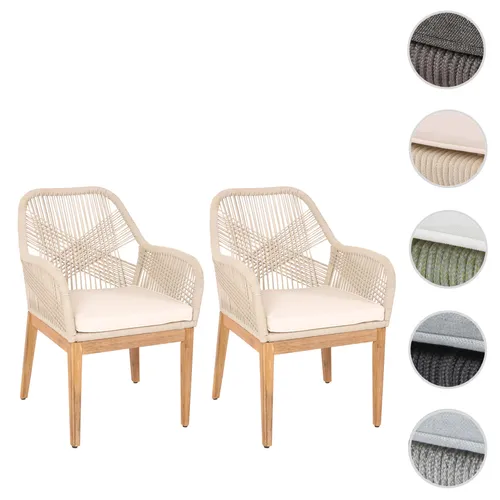 2er-Set Gartenstuhl HWC-H56b - Wetterfester Outdoor-Sessel mit Rope-Design - Gartenstühle aus wetterfestem Akazienholz und elastischem Seilgeflecht, inklusive bequemen, wasserabweisenden Kissen für optimalen Komfort.