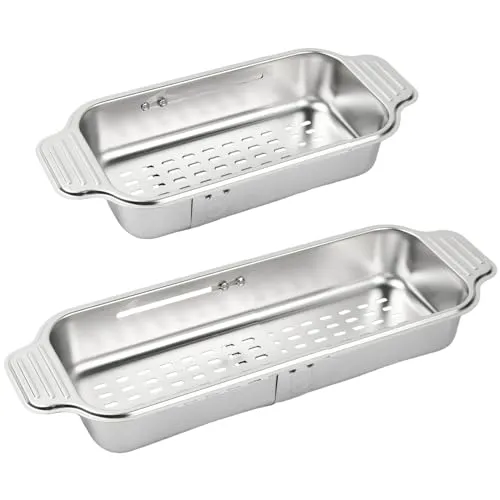 Ausziehbarer Siebkorb für die Spüle aus Edelstahl - Praktisches Küchensieb aus robustem Edelstahl, verstellbar von 33,5 cm bis 44,5 cm, ideal für schnelles Entwässern von Obst und Gemüse.