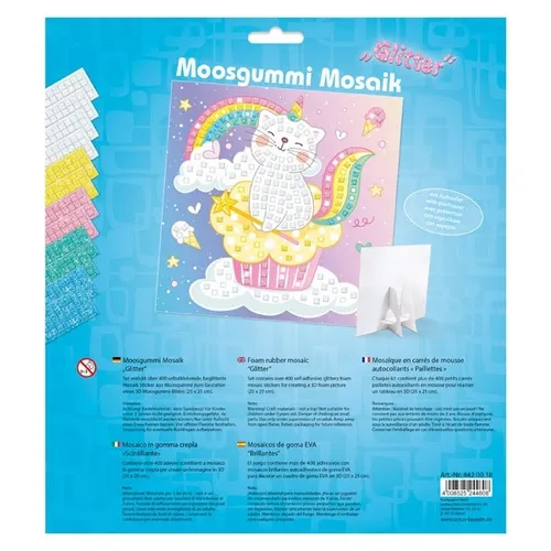 BASTELMAPPE MOOSGUMMI MOSAIK GLITTER BILD KITTYCORN BASTELN NEU