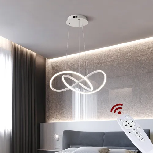 Eurotondisplay LED Pendelleuchte 9642 weiß 50cm Höhe 120cm 96W Fernbedienung Lichtfarbe/ Helligkeit einsetllbar dimmbar Acryl-Schirm weiß lackierter