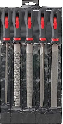 5-teiliger Werkstattfeilen-Satz 200mm Hieb 2 - Sonstige Handwerkzeuge – Ideal für präzises Feilen von rechtwinkligen, runden und halbrunden Formen. Ergonomische Griffe sorgen für sicheren Halt und komfortables Arbeiten.