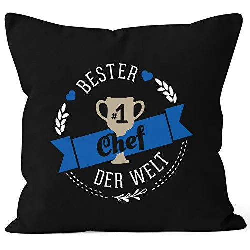 MoonWorks Kissenbezug Bester Chef der Welt Geschenk für Chef Baumwolle schwarz 40cm x 40cm