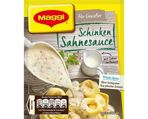 Maggi Für Genießer Schinken Sahnesauce 35g - Fleisch & Wurstwaren - Würzige, besonders cremige Schinken Sahnesauce, ideal für Nudelgerichte und köstliche Nudelaufläufe.