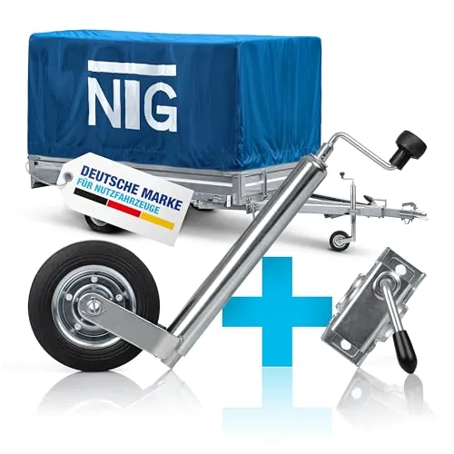 NTG Stützrad für Anhänger | Vollgummireifen | 150kg Stützlast | 46 bis 68 cm höhe | verzinkter Stahl | mit Klemmhalter | Stützrad | Wohnwagen | Anhänger 750kg (Stützrad mit Klemmhalter)