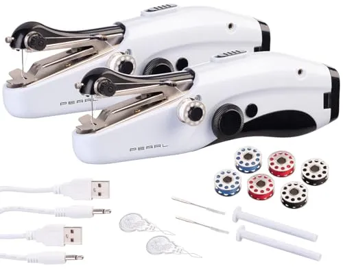 PEARL Reisenähmaschine: 2er-Set Mini-USB-Handnähmaschinen, USB- & Batterie-Betrieb (Camping-Nähmaschine, Miniatur Nähmaschine)
