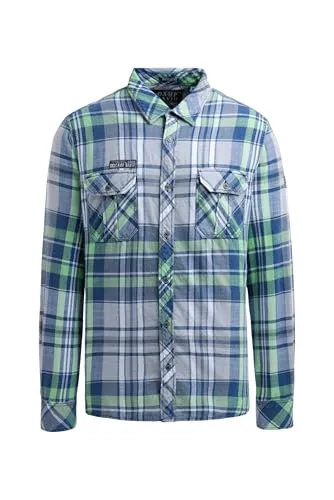 Camp David Herren Karohemd Langarm mit Klappentaschen Flight Green, L