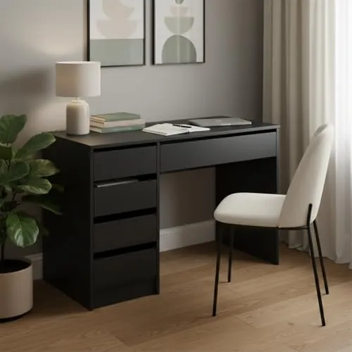 Bellamio Nore Schreibtisch in Schwarz mit 5 Schubladen – Multifunktionaler Computertisch 77x53x110 cm - Moderner Schreibtisch Nore in Schwarz für Homeoffice und Jugendzimmer mit 5 Schubladen für optimalen Stauraum. Ideal für Schule und Freizeit – robust und pflegeleicht für täglichen Einsatz.