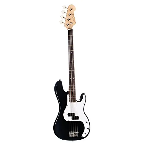 J & D E-Bass PB Black Highgloss - E-Bass für Anfänger mit vollem Klang, Linde Korpus und Split-Coil Tonabnehmer für vielseitige Sounds. Ideal zum Erlernen der ersten Basslines!
