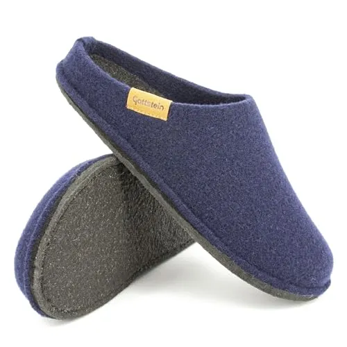 Gottstein Classic CO Pantoffel für Damen & Herren - Hausschuh aus 100% Schurwolle mit Komfort-Einlagesohle Blau, 38