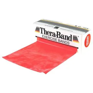 THERABAND Fitnessband Übungsband, mittel, 5,5 m x 12,8 cm, bis 1,7 kg Widerstand, rot, Flachband aus Latex, auf Rolle