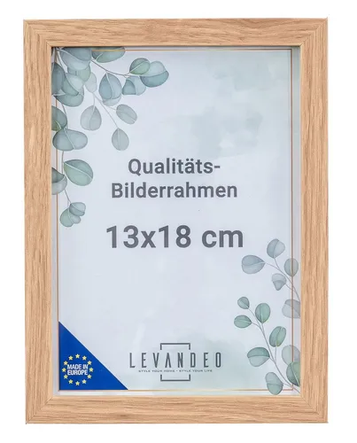 Levandeo® Bilderrahmen, Portrait Bilderrahmen Made in EU 13x18 Eiche Optik Natur Glasscheibe