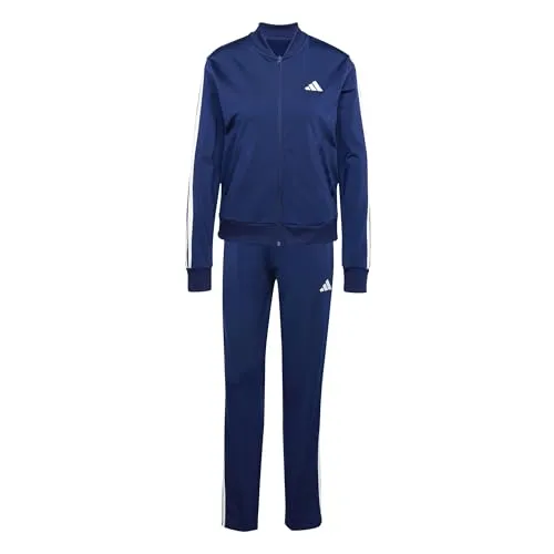 adidas Damen ESSENTIALS 3-STRIPES TRACKSUIT Dark Blue, XS - Sportlicher Tracksuit für Damen, aus 100 % recyceltem Polyester, mit durchgehendem Reißverschluss und praktischem Taschen-Design, ideal für Freizeit und Sport.