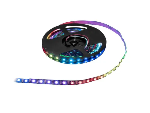 EUROLITE LED Pixel Strip 150 5m RGB 5V - Digitaler LED-Pixelstreifen mit 150 RGB-LEDs, ideal für kreative Dekoration und Effektbeleuchtung im Innenbereich. Jede LED ist einzeln ansteuerbar für beeindruckende Animationen und Farbverläufe.