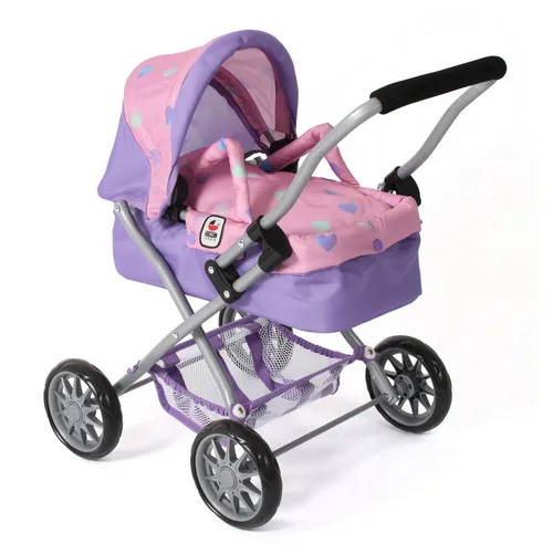 Bayer Chic 2000 Mini-Kuschelwagen SMARTY Herzchen lila-rosa - Puppenwagen für kreative Rollenspiele, leicht und handlich für kleine Puppenmamas und -papas.