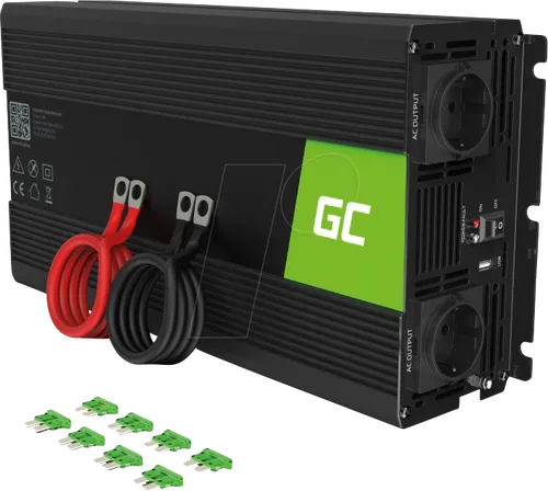 Green Cell 1500W/3000W Wechselrichter - Wechselrichter für Fahrzeuge, ideal für den Betrieb von 230V-Geräten über 24V Batterien mit 1500W Dauerleistung und USB-Anschluss für mobiles Laden.