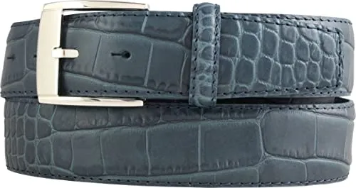BELTINGER Jeansgürtel mit Krokoprägung 4 cm | Leder-Gürtel für Herren 40mm Kroko-Optik | Jeans-Gürtel mit Kroko-Muster | Jeansblau 110cm