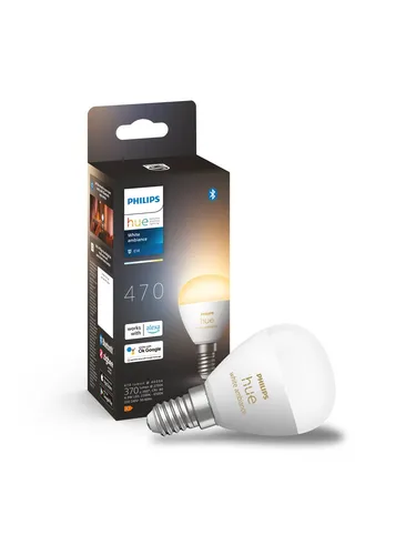 Philips Hue White Ambiance Luster E14 4.3W - Energiesparlampe mit E14 Sockel, flexibles Licht in warmen bis kühlen Weißtönen, ideal für individuelle Raumgestaltung und Smart Home Integration.