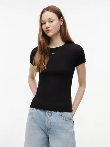 Tommy Jeans Damen Tjw Slim Essential Rib Langarmhemd, Schwarz, S EU