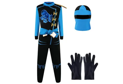 Katara 1771 - Ninja Kostüm Anzug für Kinder - Kostüme für Kinder: Verkleide dich als gefürchteter Ninja mit goldenen Drachen-Prints und Kampfkunst Gürtel. Ideal für Fasching und Karneval, in verschiedenen Größen erhältlich.