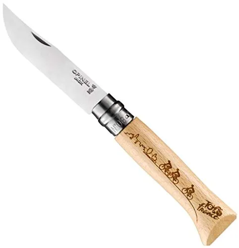 Opinel Messer No. 8 Tour de France - Klappmesser mit rostfreiem Sandvik-Stahl 12C27M und elegantem Weißbuchenholz-Griff, ideal für Outdoor-Abenteuer und Sammler.