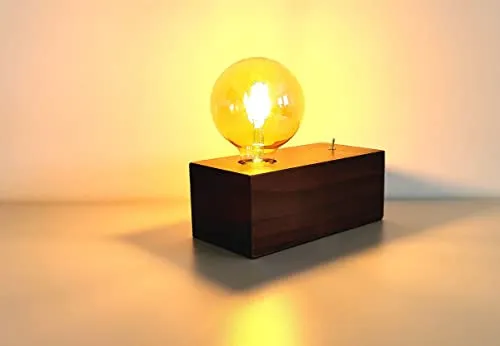 Trango 2020M Tischleuchte *WOODY* Nachttischlampe Holz Farbe Mahagoni im Landhaus Look mit Schalter & E27 Fassung für LED Leuchtmittel 200x100x80mm Schreibtischlampe industriell ohne Leuchtmittel