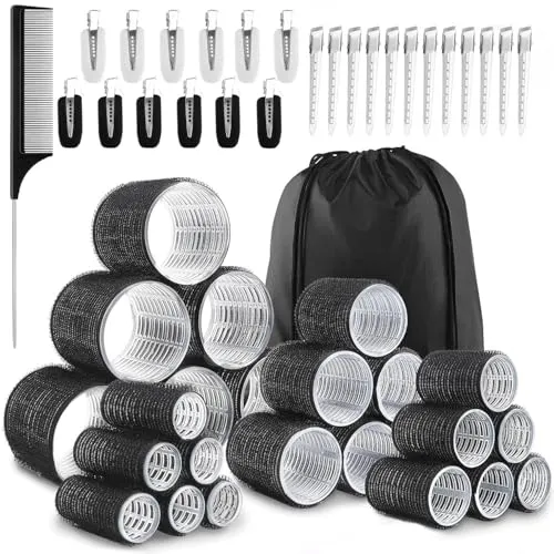 Auauraintt 50 Stücke Lockenwickler Set mit Aufbewahrungstasche | 4 Größen 60/48/36/25mm Hair Rollers mit 24 Stücke Edelstahl Clips, Lockenwickler Groß, Hair Rollers with Clips