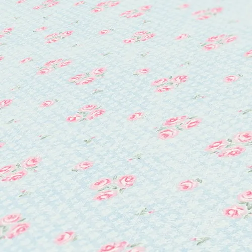 Vliestapete Hellblau Rosa Weiß Vintage Landhaus - Hochwertige Wandtapete im Landhausstil mit geblümtem Muster, lichtbeständig und abziehbar – ideal für eine stilvolle Raumgestaltung.