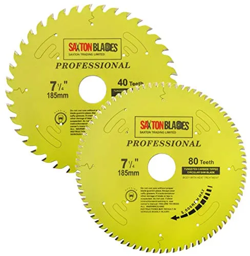 Saxton TCT185MXAPRO Kreissägeblatt der Professional-Serie, 185 mm, 40 und 80 t x 30 mm, Bohrung, 16, 20, 25 mm, Reduzierringe, kompatibel mit Bosch Makita Dewalt