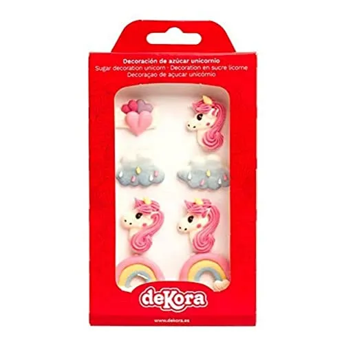 dekora Cupcake und Tortendeko Essbar 8 Mini Icing Zuckerfiguren mit Einhörner, Mehrfarbig, Klein 230042