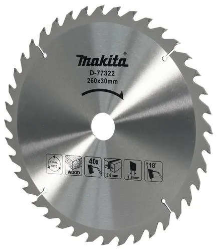 Makita D-77322 Kreissägeblatt 1St. - TCT Sägeblatt für präzise und saubere Schnitte in Holz. Ideal für Kapp- und Gehrungssägen sowie Tischkreissägen, sorgt es für effizientes Arbeiten.