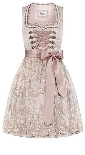 Nübler Mini-Dirndl Tessa in Taupe – Elegantes Rauten Muster in pink von Nübler