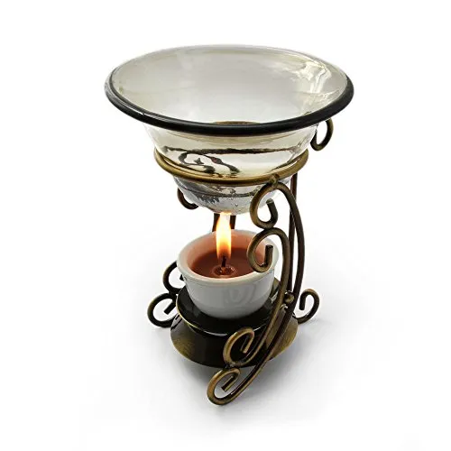 Ganzoo Messing Duft-Lampe für Teelicht mit Glas-Schale, 2-teiliges Aroma-Lämpchen für ätherische Öle, dekorativ, platzsparend und leicht zu reinigen, Maße 135 x 95 x 95 mm, Gewicht 182 g für Wohnräume