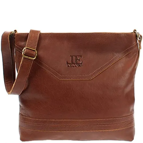LECONI Umhängetasche Handtasche Damen - Braune Ledertasche LE0066 - Umhängetaschen aus weichem Büffelleder mit Reißverschluss, ideal für stilvolle Aufbewahrung und vielseitigen Einsatz. Größe: 32x28x5cm.