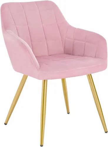WOLTU Esszimmerstuhl mit Armlehnen - Rosa Samt & Metallbeine - Eleganter Esszimmerstuhl mit ergonomischer Rückenlehne und bequemer Samtpolsterung. Ideal für Wohn- und Essbereiche, stabil und langlebig dank metallischer Konstruktion.