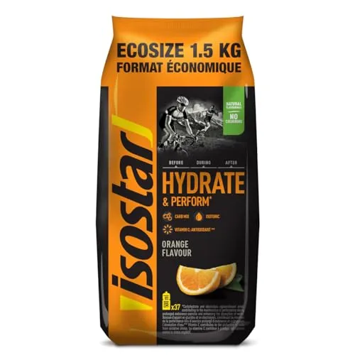 Isostar Hydrate & Perform - Isotonisches Pulver Orange - Nahrungsergänzung für optimale Hydratation während Ausdauerübungen, mit natürlichem Aroma und Vitamin C, ohne Farbstoffe, ideal für Sportler.