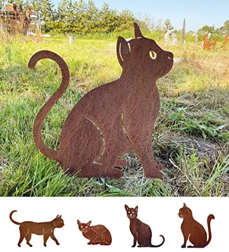 Gartenfigur Katze sitzend und schaut hoch 40x37cm Gartenstecker Edelrost Gartendeko Wetterfest Rost Metall Rostfigur Katzen Figur Tier von Steinfigurenwelt