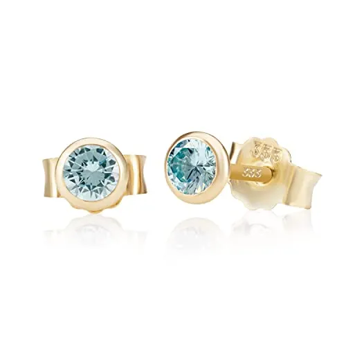 NKlaus Paar 4,0mm 333 Gelb Gold 8 Karat Ohrstecker Kristall Zirkonia Aquamarin Butterfly Verschluss Damen Mädchen 3370