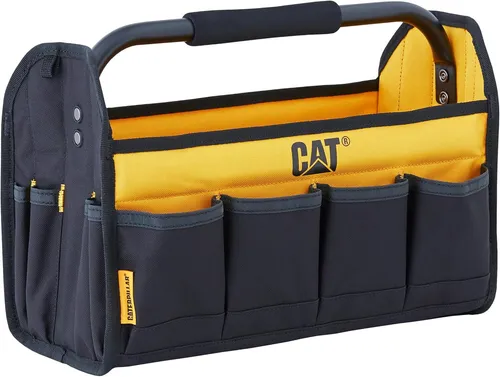 CAT GP65045 Faltbare Offene Tragetasche - Werkzeuggürtel & -taschen, praktische 15 Zoll Werkzeugtasche aus strapazierfähigem Leinen in Schwarz und Gelb, ideal für Handwerker und Hobbybastler.