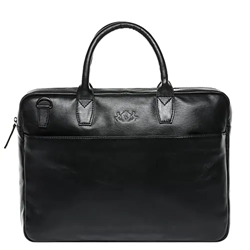 VS SID & VAIN große Laptoptasche schmal echt Leder - 17 Zoll Laptop Business-Tasche Boston - Umhängetasche Aktentasche mit Laptop-Fach - Ledertasche Herren und Damen schwarz handgefertigt