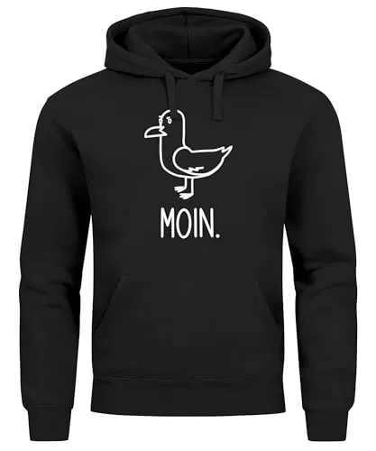 MoonWorks® Hoodie Herren Frontprint Moin Möwe Geschenk für Nordlichter Kapuzenpulli Lustig Hamburg schwarz 5XL