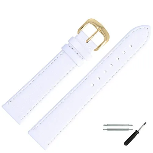 MARBURGER Uhrenarmband 14mm Leder Weiss Gold Glatt Mit Naht - Montage Set 7591420000220